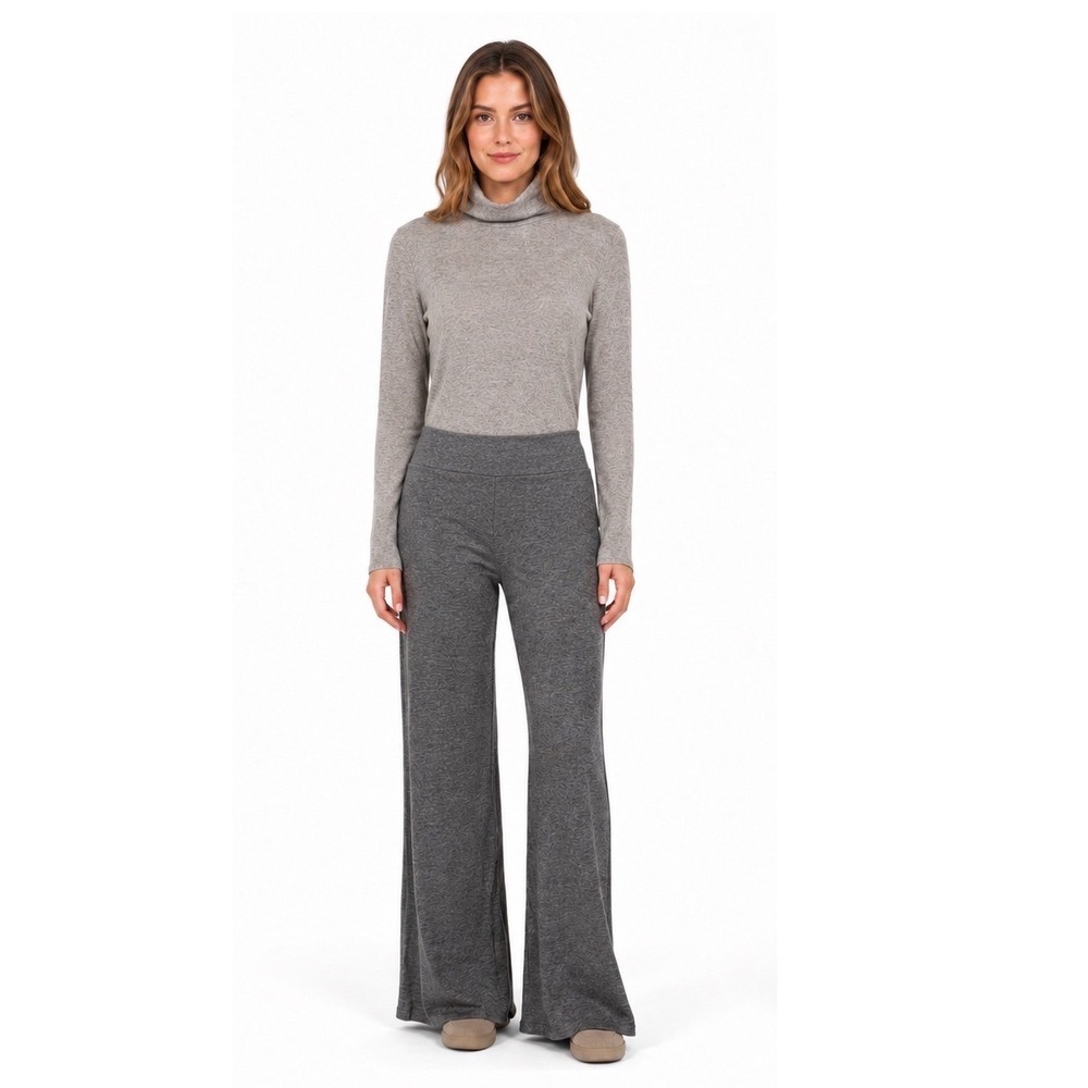 Zara Gray Knit Wide Leg Pants Heathered Loungewear Trousers XL Lagenlook 114-15